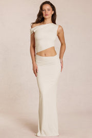 Oh Polly Calisse Asymmetric Drape robe ivoire jersey maxi