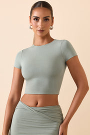 Oh Polly Myaree crop top vert smoke green manches courtes