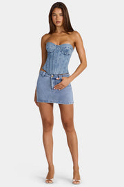 Oh Polly Skirts mini jupe jean taille basse bleu moyen