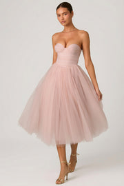 Oh Polly Cindy robe tulle corset rose poudré midaxi
