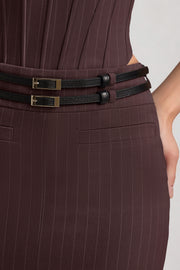 Oh Polly Liora jupe maxi marron chocolat rayée fendue