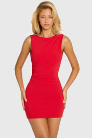 Oh Polly Dresses Zadie Mini Robe Cherry Red Dos Drapé