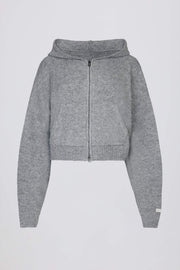 Oh Polly sweat zippé BT02527 hoodie court gris maille douce
