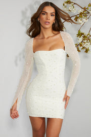 Oh Polly Milan 6902 robe ivoire corset perlée mini