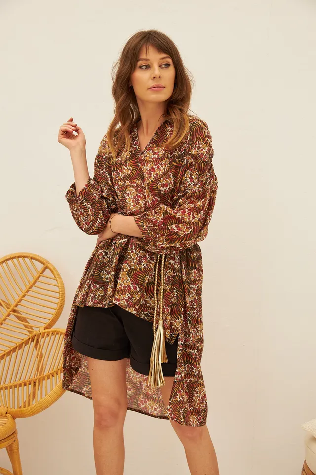 CHICOSOLEIL VEGA tunique gaze coton tiger roses S/M L/XL