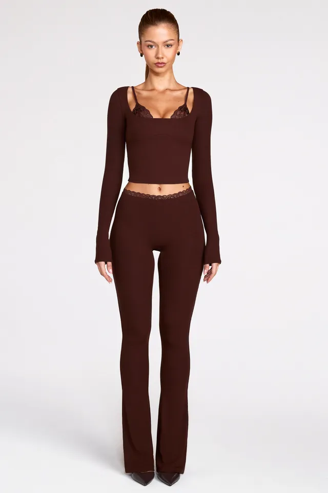 Oh Polly Philippa pantalon flare marron chocolat modal