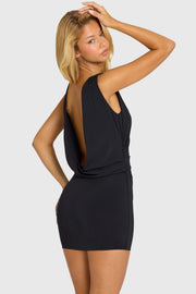 Oh Polly Dresses Zadie Mini Robe Noire Dos Nu Drapée