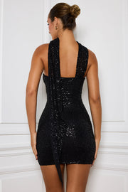 Oh Polly Embellished Caira 11015 robe mini bustier noir sequins