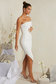 Oh Polly Vivica Robe Midi Asymétrique Blanche Strass