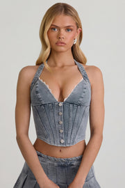 Oh Polly Lotta top corset bleu clair dentelle