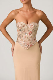 Oh Polly Embellished Lysana robe bustier Floral Beige