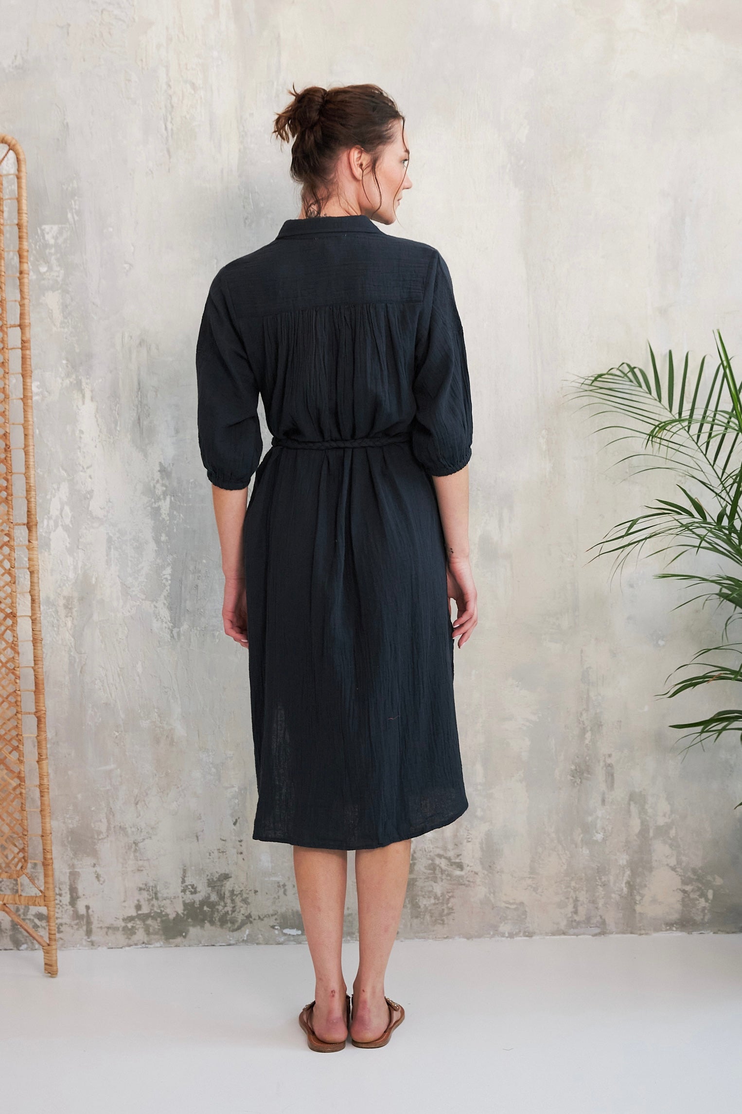 CHICOSOLEIL Sheri robe noir charcoal XS-XL gaze coton