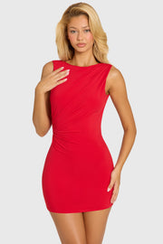Oh Polly Dresses Zadie Mini Robe Cherry Red Dos Drapé