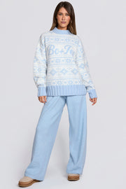 Oh Polly Knitwear Pull Jacquard Oversize Bleu Poudre Laine