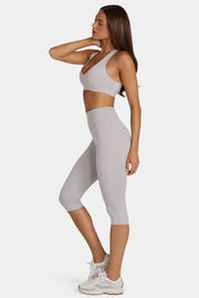 Oh Polly Bo+Tee Soft Active Legging Capri Gris Chiné Taille Haute