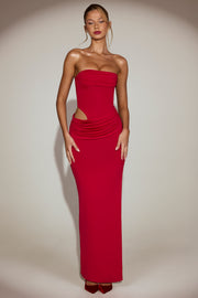 Oh Polly Zorya 15480 robe maxi rouge bandeau fendue