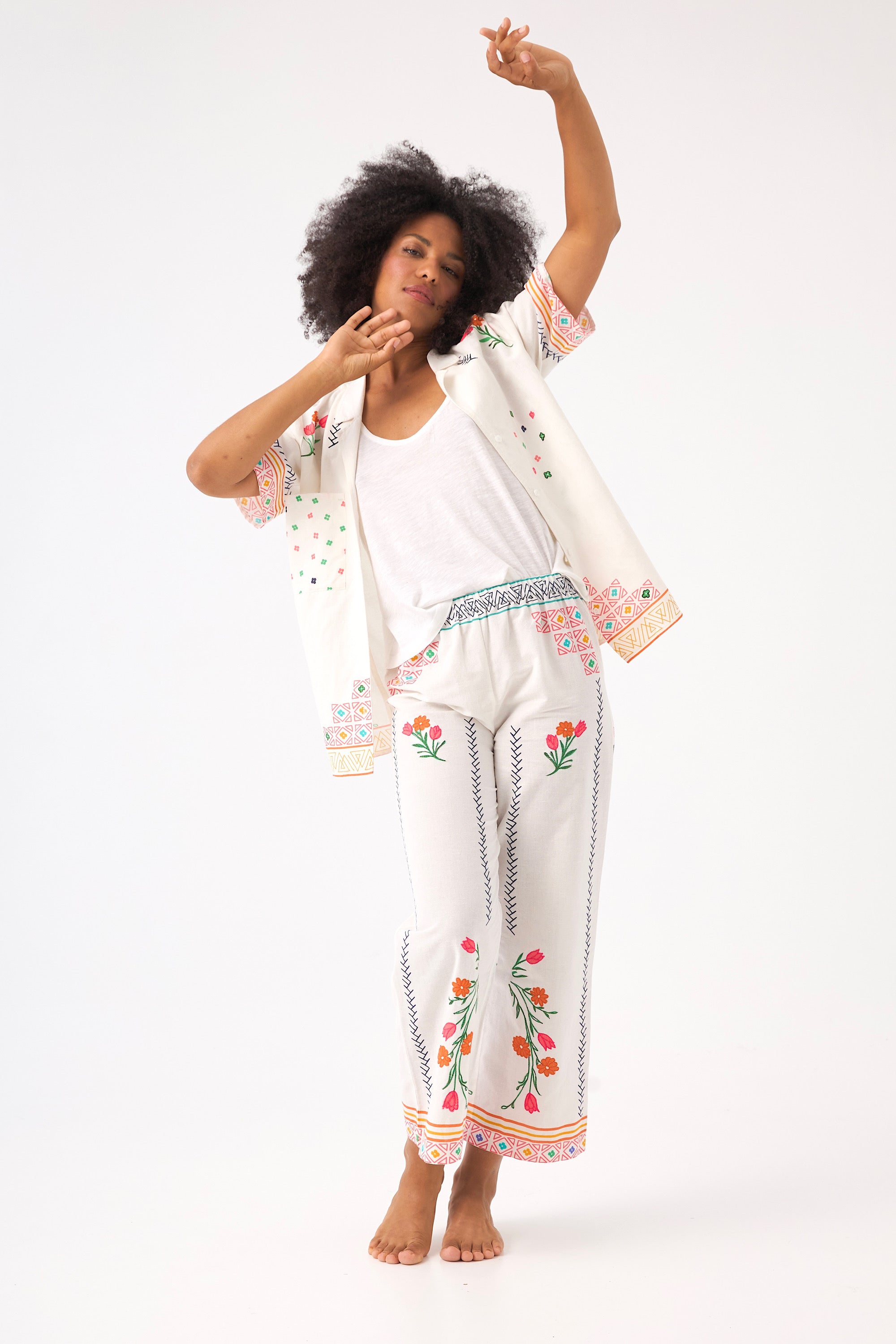 CHICOSOLEIL Iggy pantalon off white XS-XL brodé coton