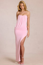 Oh Polly Caliane robe maxi rose bandeau drapée fendue