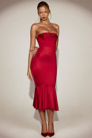 Oh Polly Belsa robe midaxi satin rouge dentelle