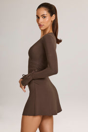 Oh Polly Dresses Iskra robe mini marron modal col V