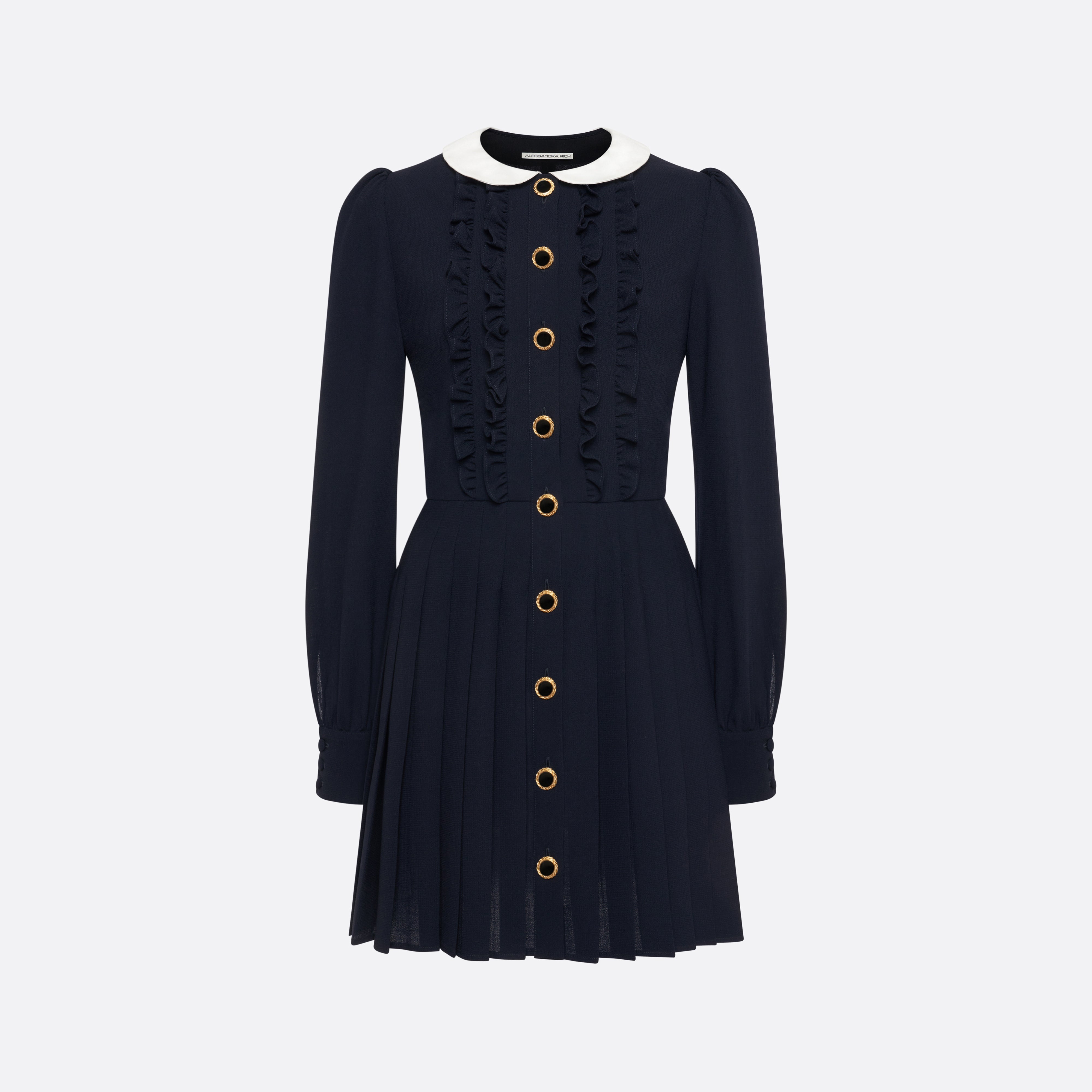 Alessandra Rich Dresses Light Wool Mini Robe bleu marine plissée