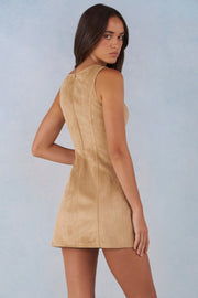 Oh Polly robe mini trapèze suédine camel col montant