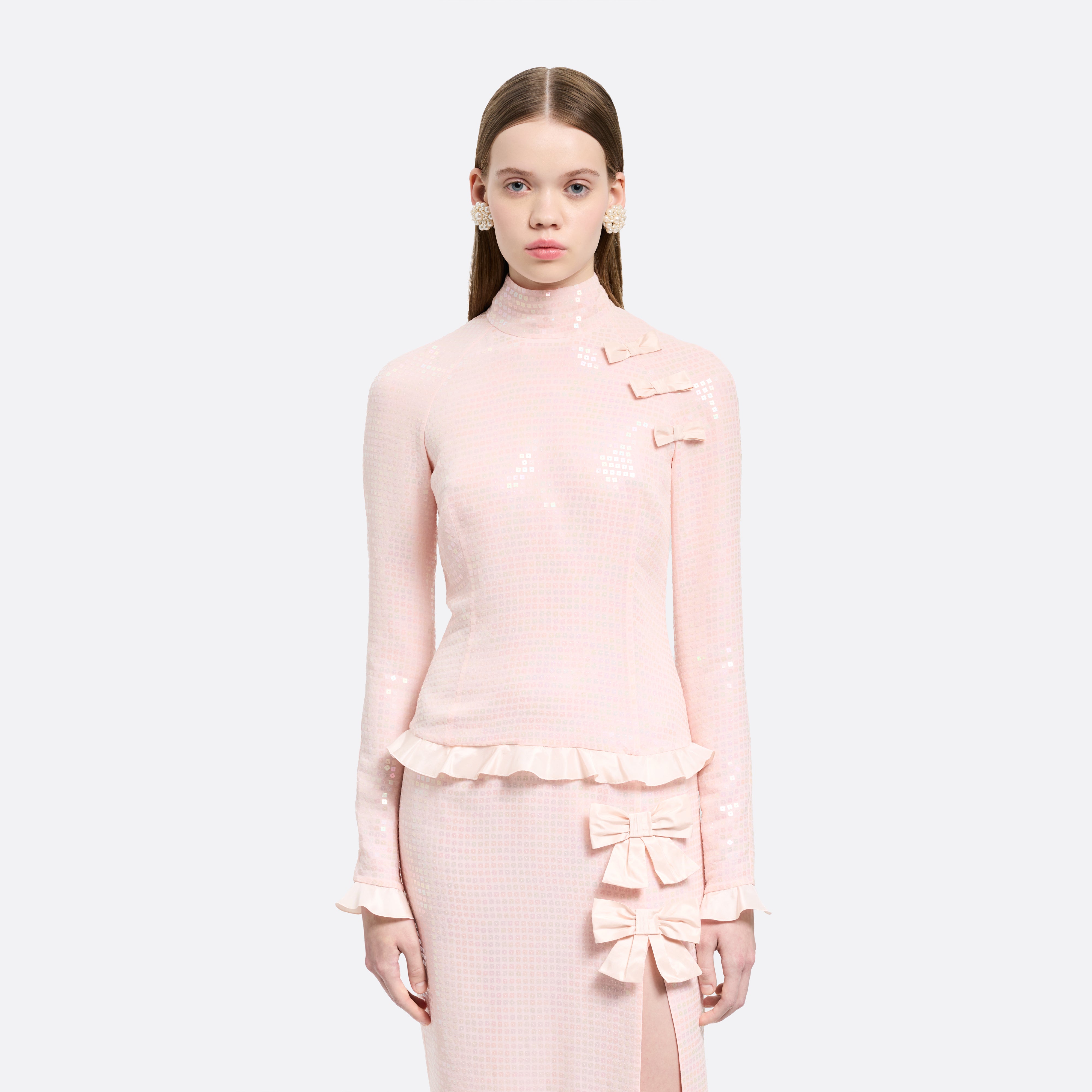 Alessandra Rich robe midi soie sequins rose 36