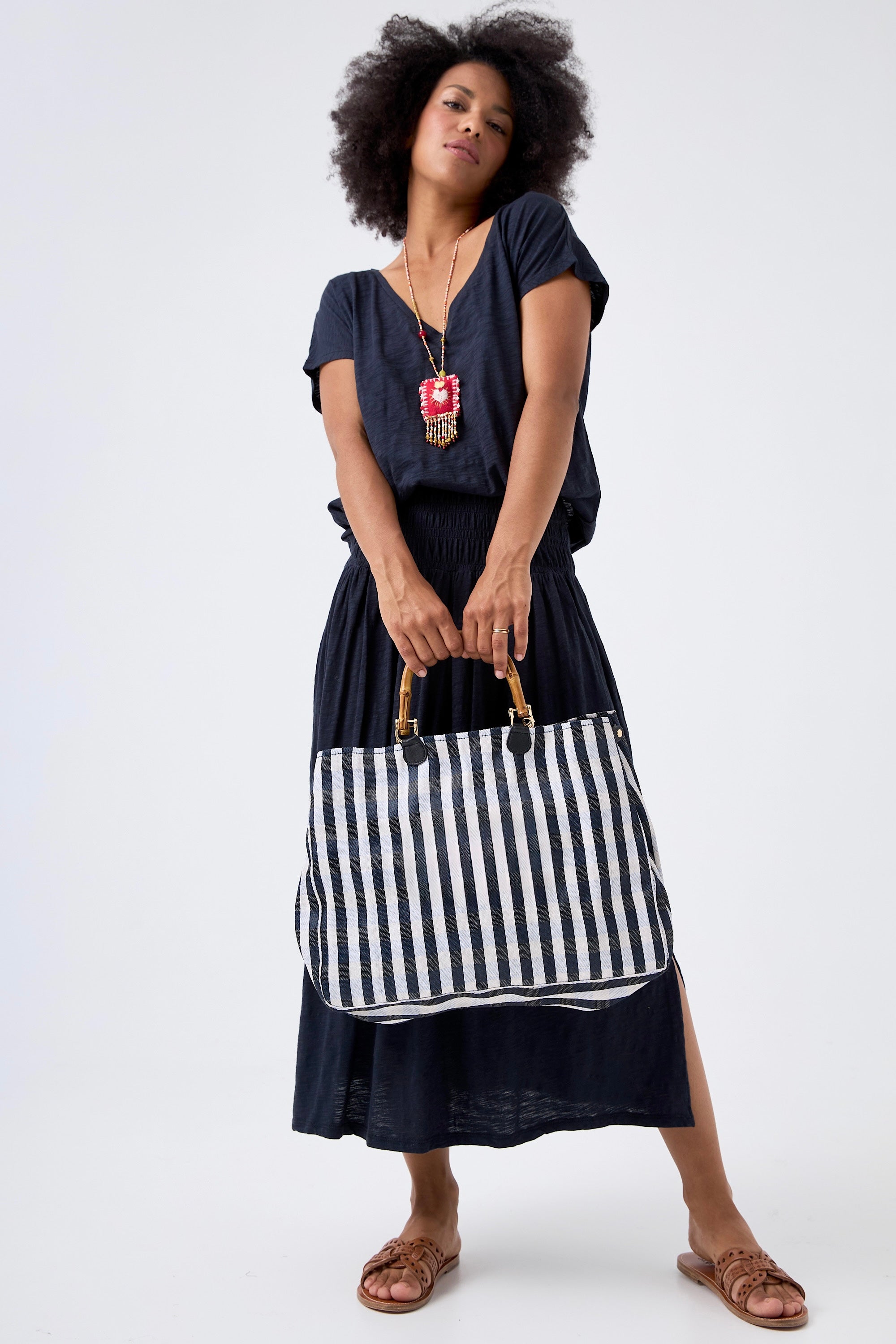 CHICOSOLEIL Holly sac cabas noir et blanc bambou