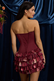 Oh Polly Dresses Juliet mini robe bordeaux bustier fleurs
