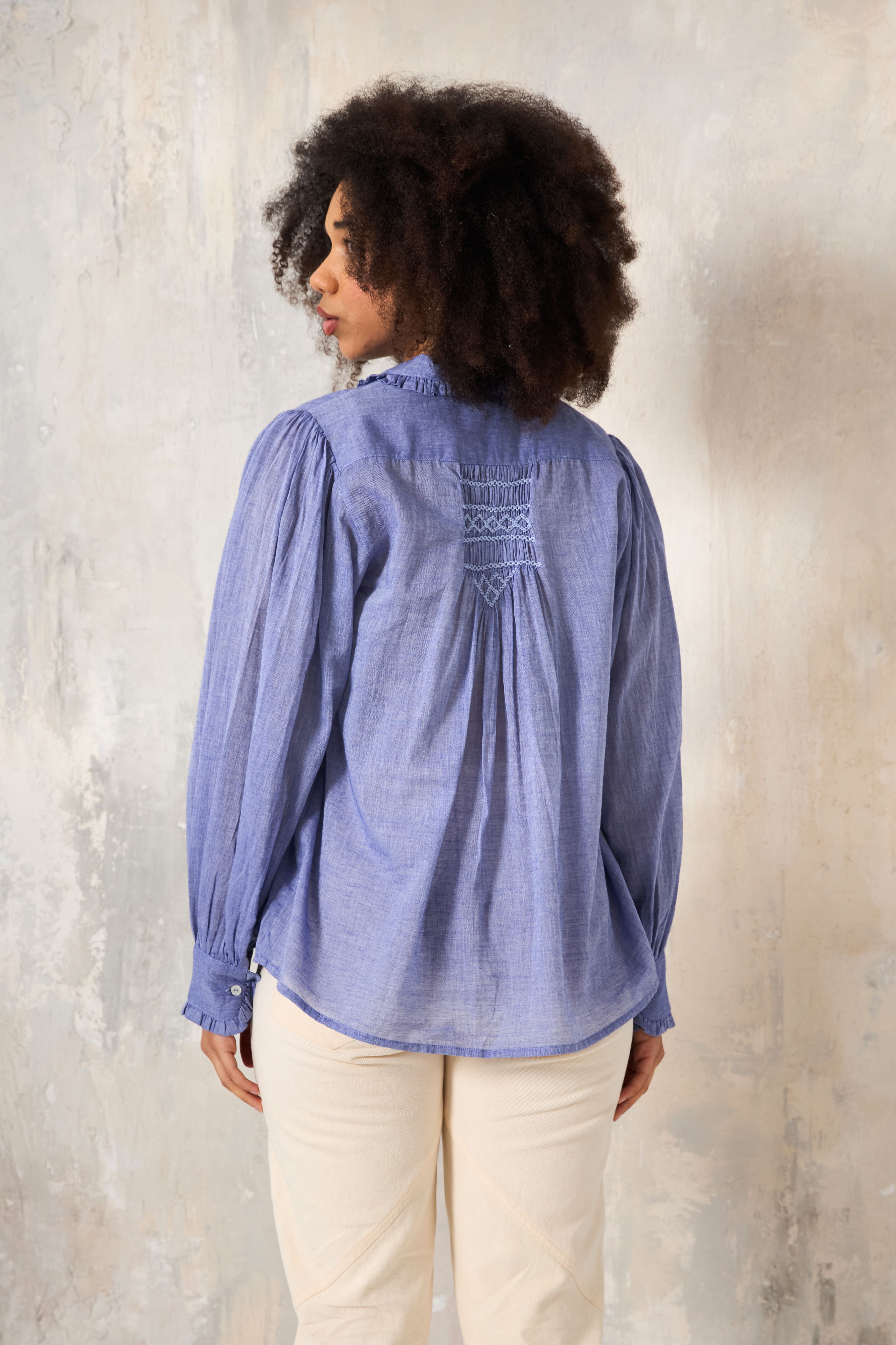 Chicosoleil Tops Candie chemise bleue chambray coton