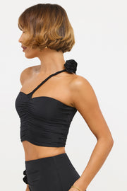Oh Polly Tesia top noir asymétrique rose jersey