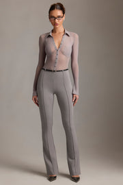 Oh Polly Trousers Althea pantalon gris évasé taille basse