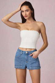 Oh Polly Beata short en jean bleu taille haute coton