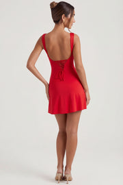 Oh Polly Violetta robe mini rouge dos lacé jersey