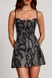 Oh Polly Embellished 14501 mini robe argent serpent strass