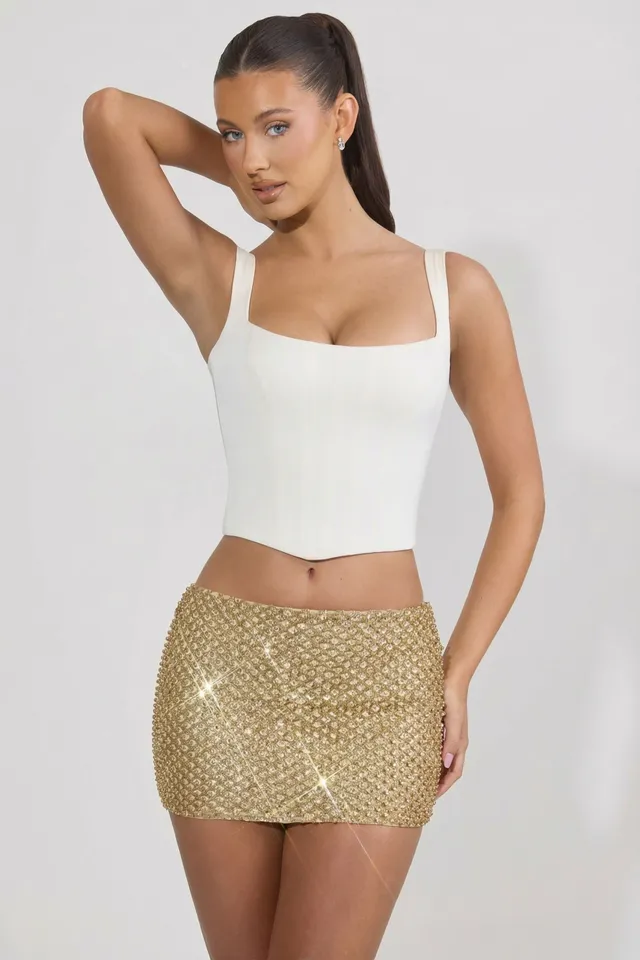Oh Polly Embellished Jianna mini jupe dorée perles