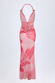 Oh Polly Taveuni robe maxi rose orchidée col drapé