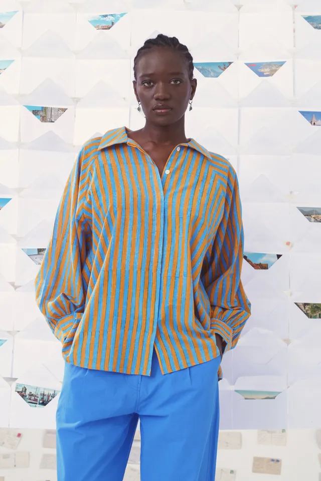 Mii en carte postale chemise Lulu Cyclades cyan abricot