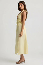 Oh Polly Aeris robe midaxi dos nu jaune citron coton