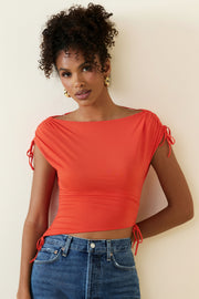 Oh Polly 11547 crop top rouge asymétrique dos drapé
