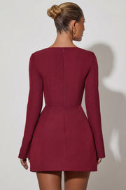 Oh Polly 11401 Robe Mini Bordeaux Col Carré Tulipe