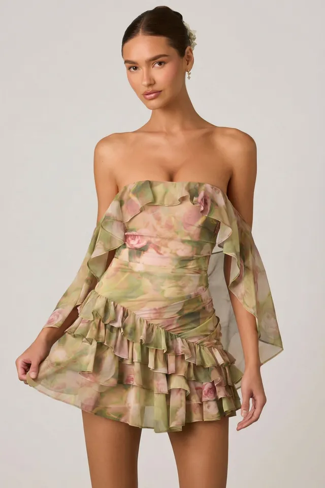 Oh Polly Birdie mini robe fleurie épaule dénudée volants