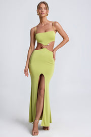 Oh Polly Julitta robe maxi vert olive fente bijou