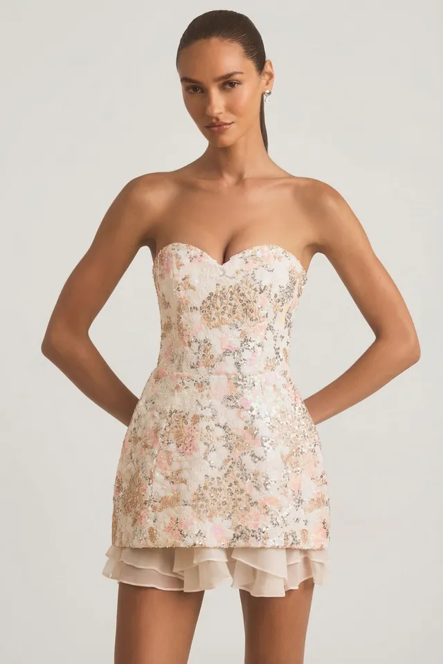Oh Polly Eliselle mini robe ivoire corset sequins