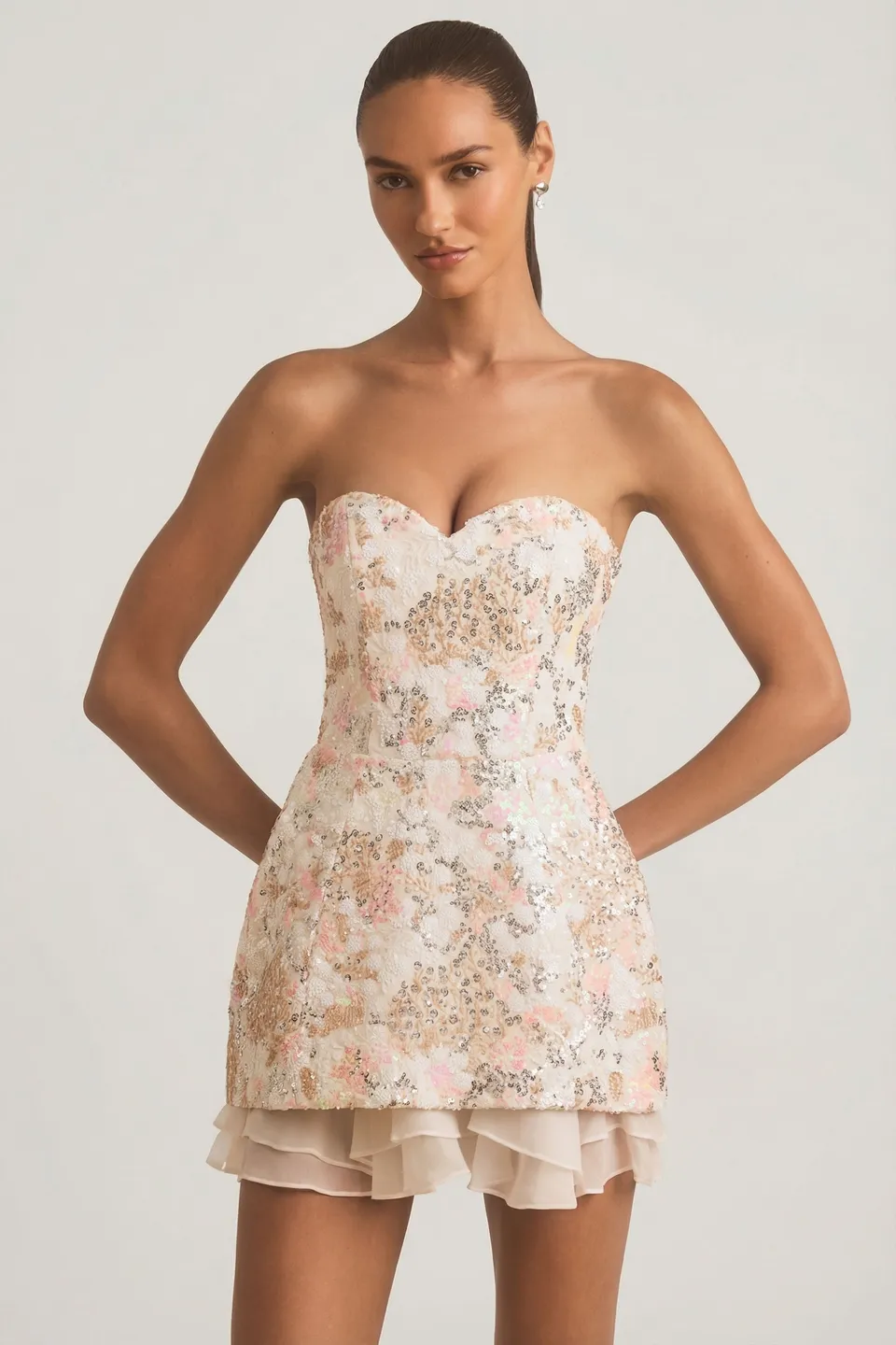 Oh Polly Eliselle mini robe ivoire corset sequins