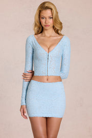 Oh Polly Odelia cardigan dentelle bleu poudre col plongeant