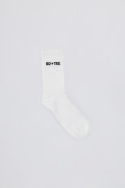 Bo+Tee chaussettes blanches mi-mollet coton côtelé