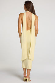 Oh Polly Giselle 16097 robe licou jaune pastel midaxi