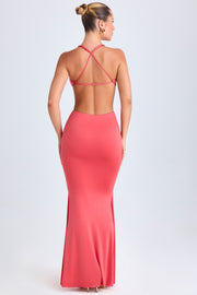 Oh Polly Omarosa robe maxi corail découpée jersey