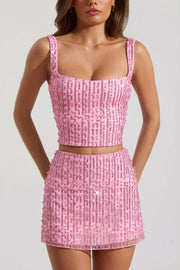 Oh Polly Jianna mini jupe rose strass taille basse